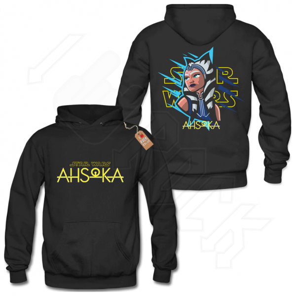 ASHOKA STAR WARS Hoodies Μαύρο με Στάμπα εμπρός και πίσω
