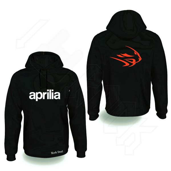 Aprilia Ανδρικό Φούτερ με Κουκούλα Μαύρο Με Στάμπα Εμπρός Και Πίσω