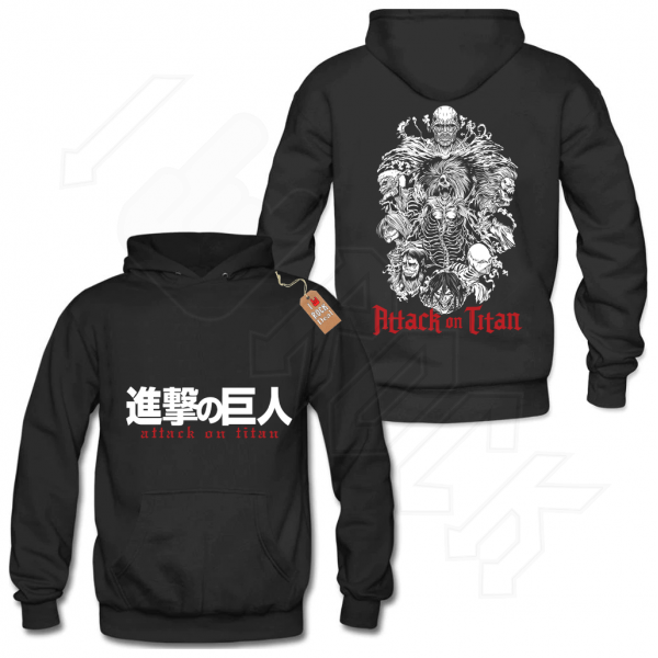 Attack on Titan Skulls Hoodies Μαύρο με Στάμπα εμπρός και πίσω