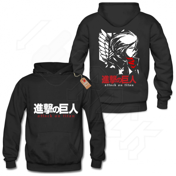 Attack on Titan MIKASA Hoodies Μαύρο με Στάμπα εμπρός και πίσω