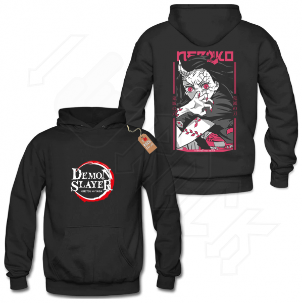 DEMON SLAYER NEZUKO KIMETSU NO YAIBA Hoodies Μαύρο με Στάμπα εμπρός και πίσω