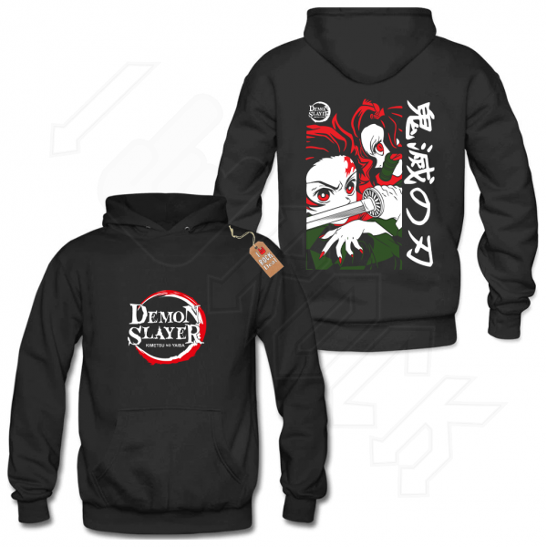 DEMON SLAYER TANJIRO & NEZUKO Hoodies Μαύρο με Στάμπα εμπρός και πίσω