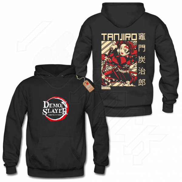 DEMON SLAYER TANJIRO Hoodies Μαύρο με Στάμπα εμπρός και πίσω