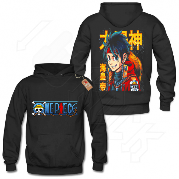 ONE PIECE D.Luffy Hoodies Μαύρο με Στάμπα εμπρός και πίσω