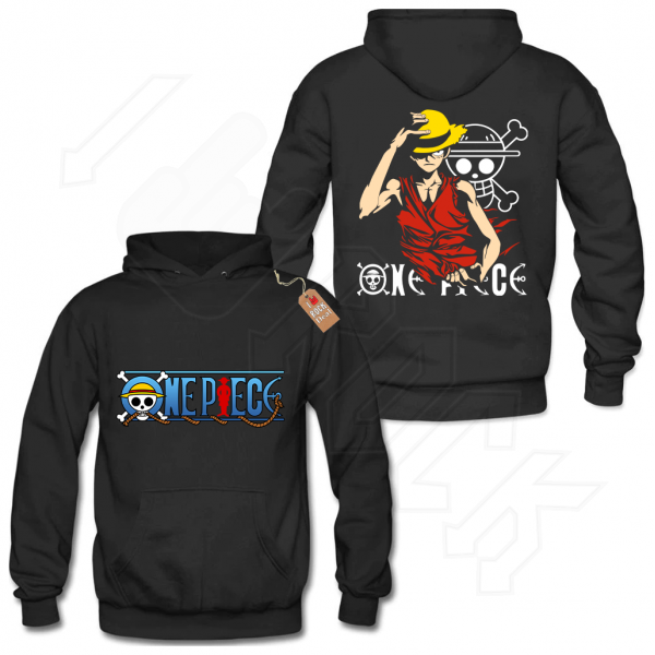 ONE PIECE Monkey D.Luffy Hoodies Μαύρο με Στάμπα εμπρός και πίσω