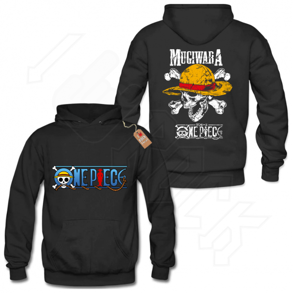 ONE PIECE MUGIWARA Hoodies Μαύρο με Στάμπα εμπρός και πίσω