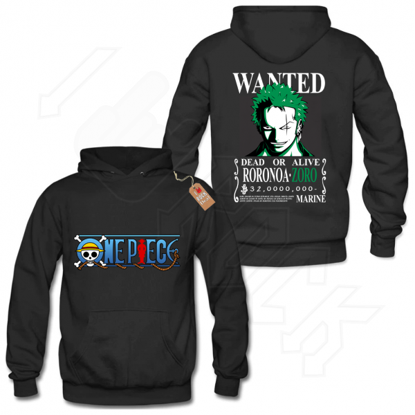 ONE PIECE RORONOA ZORO WANTED Hoodies Μαύρο με Στάμπα εμπρός και πίσω