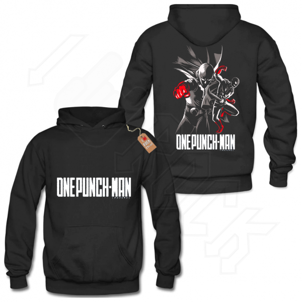 ONE PUNCH MAN Hoodies Μαύρο με Στάμπα εμπρός και πίσω