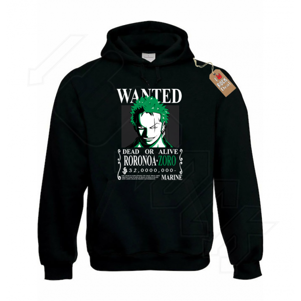 One Piece RORONOA ZORO Wanted Hoodies σε Μαύρο χρώμα