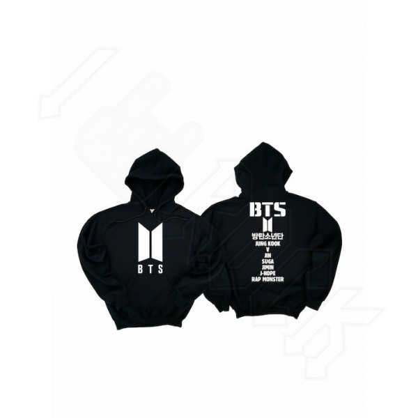 BTS Names Φούτερ με Κουκούλα σε Μαύρο χρώμα