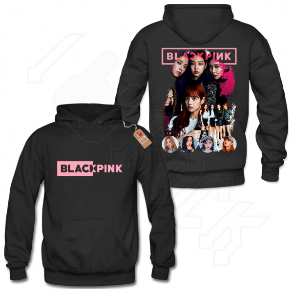 BLACK PINK Φούτερ παιδικό-Ενηλίκων με Κουκούλα σε Μαύρο χρώμα 