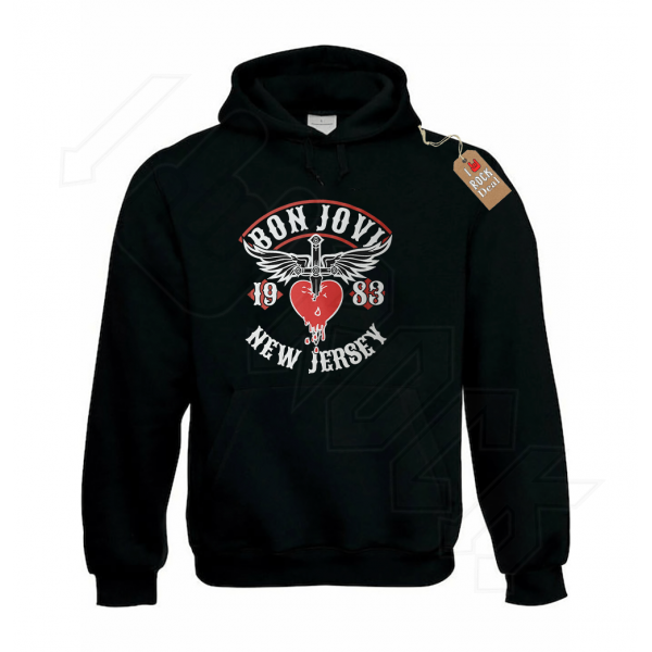 Bon Jovi Unisex Φούτερ Μαύρο με Κουκούλα