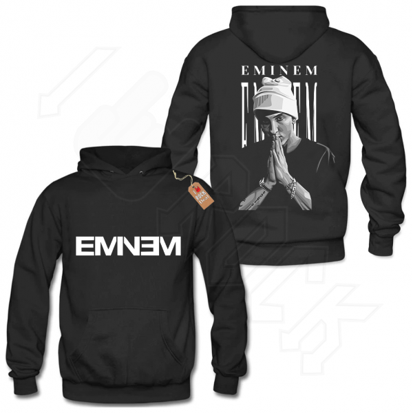 EMINEM Hoodies Μαύρο με Στάμπα εμπρός και πίσω