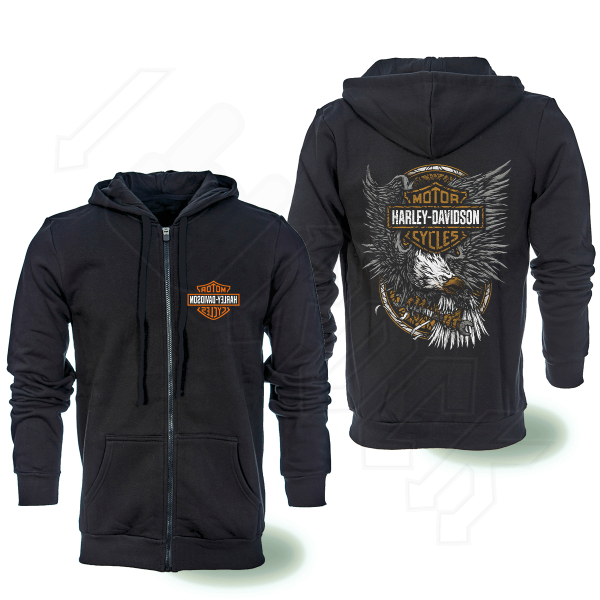 Harley-Davidson Ζακέτα Φούτερ με Κουκούλα σε Μαύρο Με Στάμπα Πίσω και Εμπρός στο στήθος