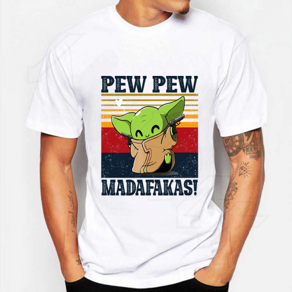 Baby Yoda Pew Pew Madafakas Mandalorian Star Wars T-Shirt Λευκό