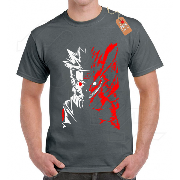 Naruto Anime Two Faces T-shirt Γκρί