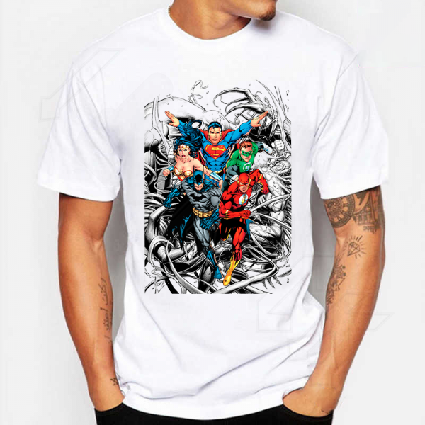 Wonder Woman, Batman, Superman, Flash, T-Shirt Λευκό sublimation