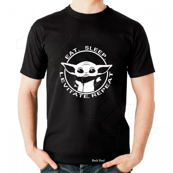 Baby Yoda Eat Sleep Levitate Repeat Mandalorian T-Shirt Μαύρο