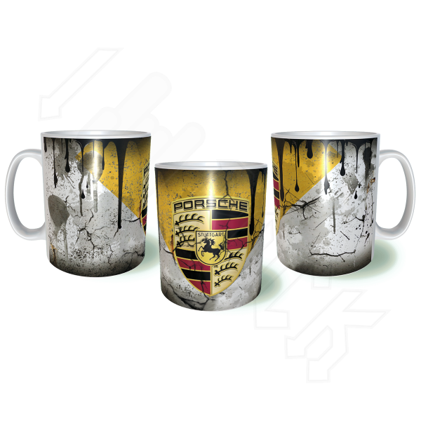 PORSCHE Λερωμένη Σκουριασμένη Κεραμική Κούπα 11oz 