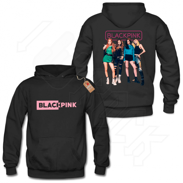 BLACK PINK Φούτερ παιδικό-Ενηλίκων με Κουκούλα σε Μαύρο χρώμα 