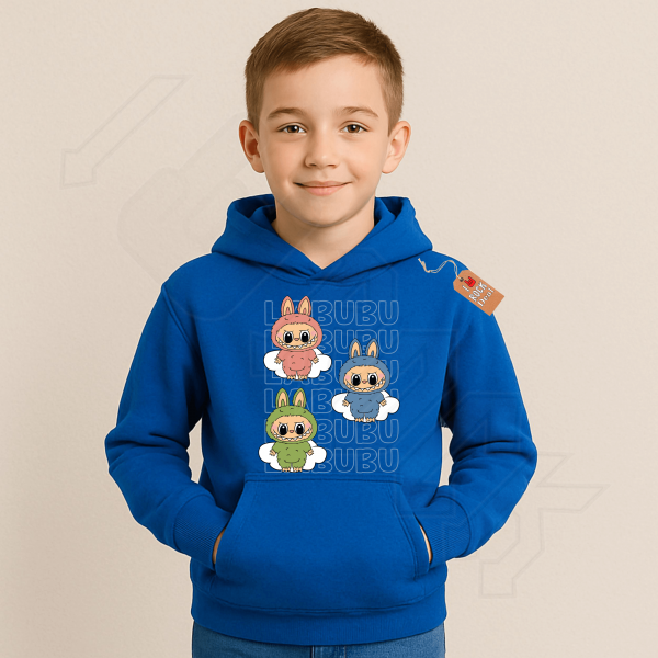 LABUBU MONSTERS παιδικό φούτερ με κουκούλα σε μπλέ ρουά χρώμα