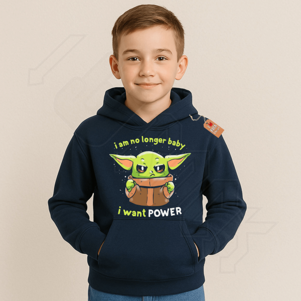 BABY YODA POWER παιδικό φούτερ με κουκούλα σε μπλε Navy χρώμα