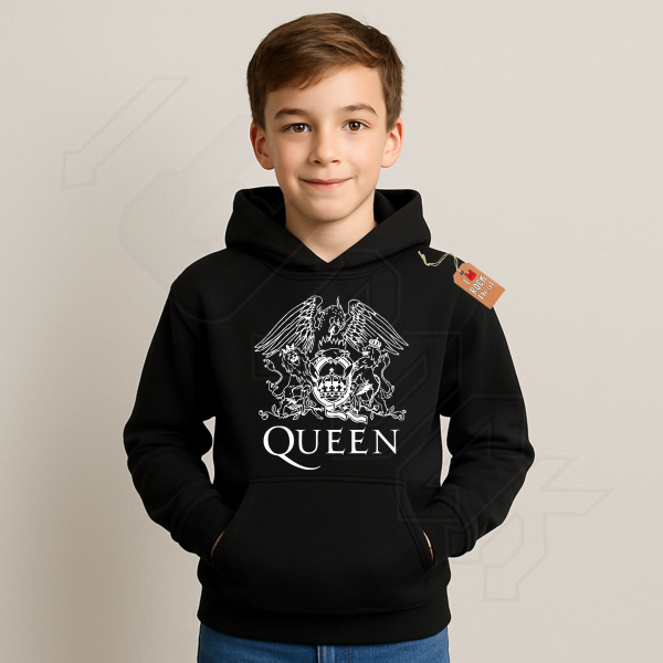 QUEEN Παιδικό Φούτερ με Κουκούλα σε Μαύρο