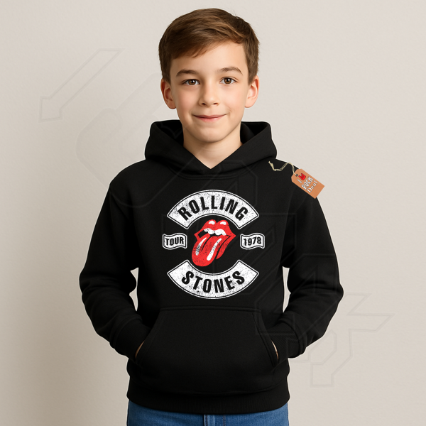 ROLLING STONES Παιδικό Φούτερ με Κουκούλα σε Μαύρο